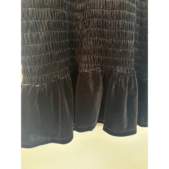 NEW Michael Kors Smocked Stretch Velvet Ruffle Mini Dress Black Small - Picture 4 of 8